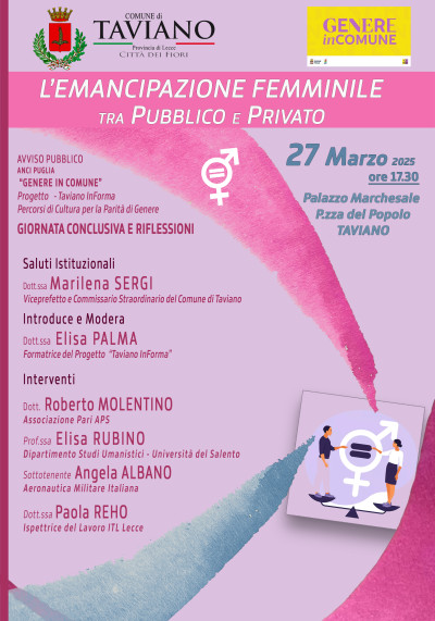 Avviso GenereinComune - Incontro L'Emancipazione Femminile tra Pubblico...