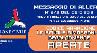 MESSAGGIO DI ALLERTA N&deg; 1/2 del 05.10.2018 
